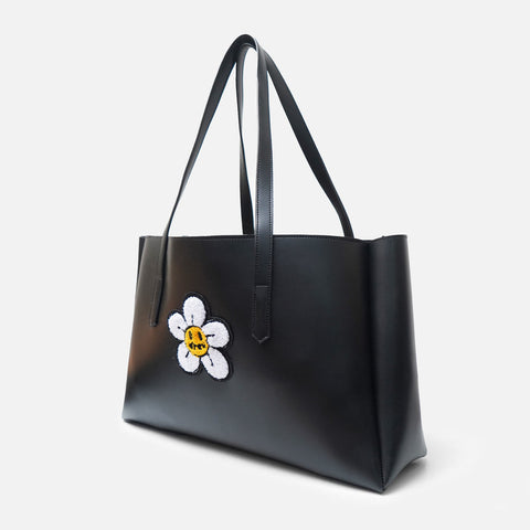 Daisy flower black tote