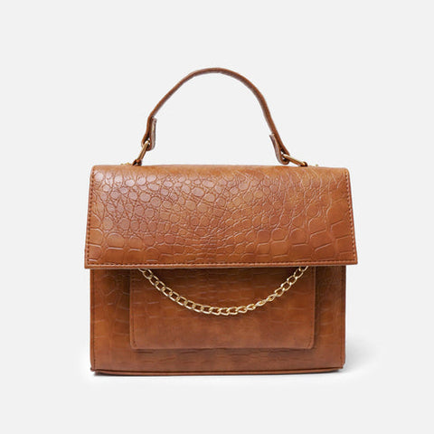 Croc-Embossed Brown Leather Bag