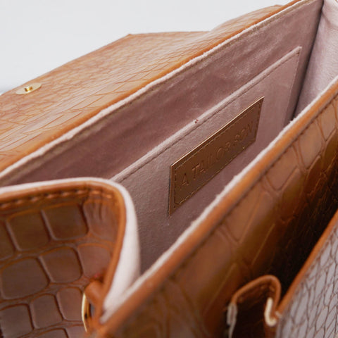 Croc-Embossed Brown Leather Bag