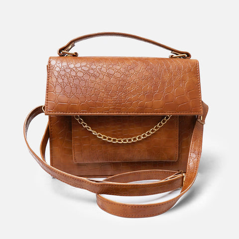 Croc-Embossed Brown Leather Bag