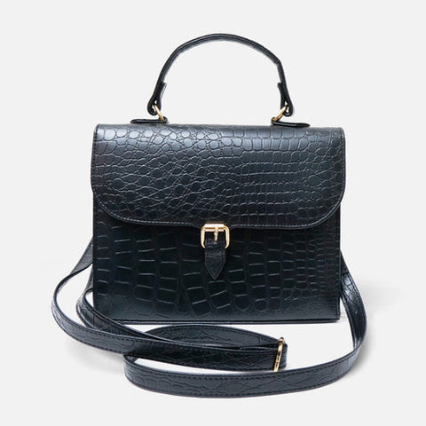 Croc-Embossed Black Leather Bag