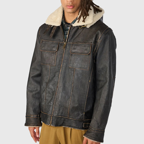 Bernstein Men’s Brown Distressed Aviator Leather Jacket