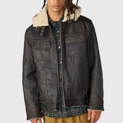 Bernstein Men’s Brown Distressed Aviator Leather Jacket