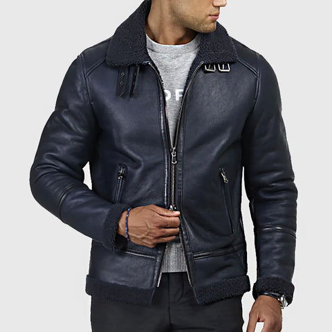 Connor Men’s Black B-3 Bomber Leather Jacket