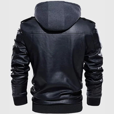 Chris Men’s Black Hooded Bomber Leather Jacket