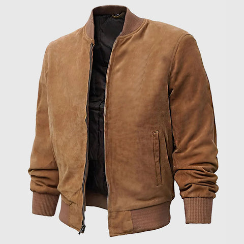 Chris Men’s Brown Bomber Suede Jacket