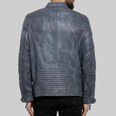 Erikson Men’s Blue Distressed Leather Biker Jacket