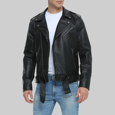 Leen Men’s Distressed Black Biker Leather Jacket