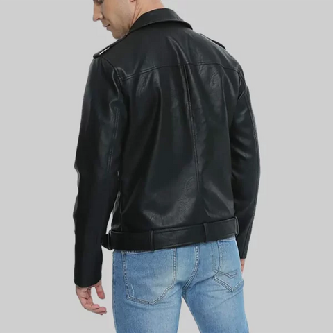 Leen Men’s Distressed Black Biker Leather Jacket