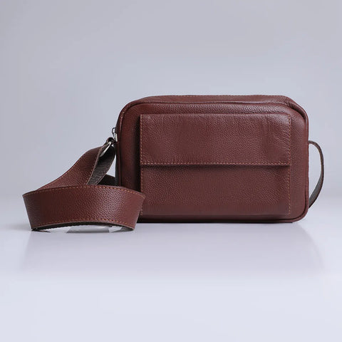 Men’s Brown Leather Classic Crossbody Travel Bag