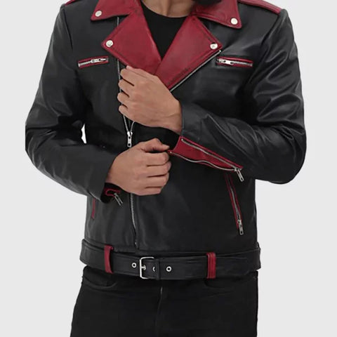 Nathan Men’s Black Biker Leather Jacket