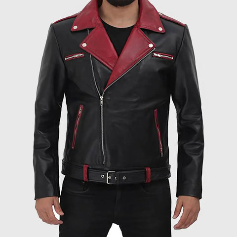 Nathan Men’s Black Biker Leather Jacket