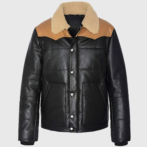 Nathan Men’s Black Bomber Shearling Leather Jacket