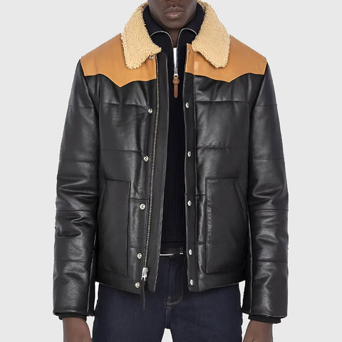 Nathan Men’s Black Bomber Shearling Leather Jacket