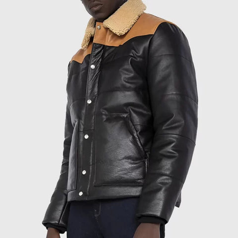 Nathan Men’s Black Bomber Shearling Leather Jacket