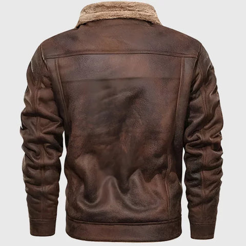 Nathan Men’s Distressed Brown G-1 Bomber Leather Jacket
