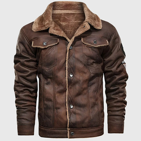 Nathan Men’s Distressed Brown G-1 Bomber Leather Jacket