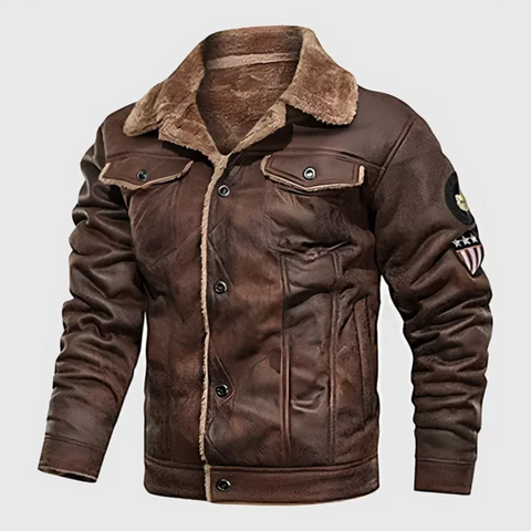Nathan Men’s Distressed Brown G-1 Bomber Leather Jacket