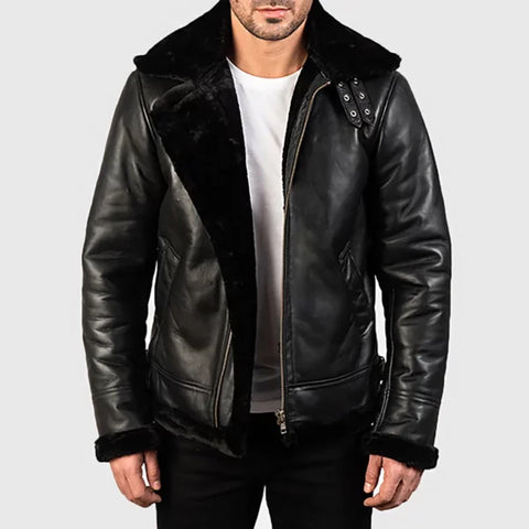 Orban Men’s Black B-3 Bomber Leather Jacket