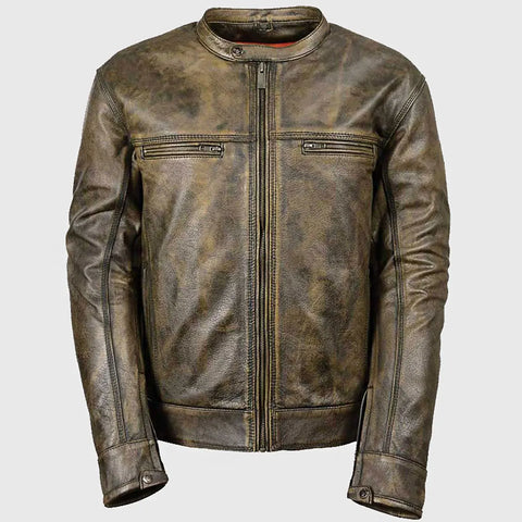 Pattrick Men’s Brown Distressed Leather Biker Jacket