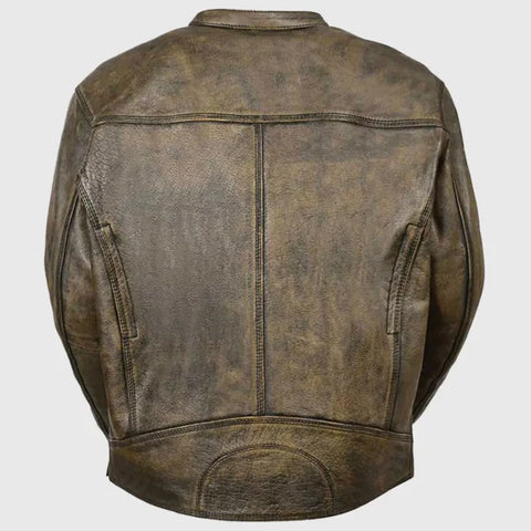 Pattrick Men’s Brown Distressed Leather Biker Jacket