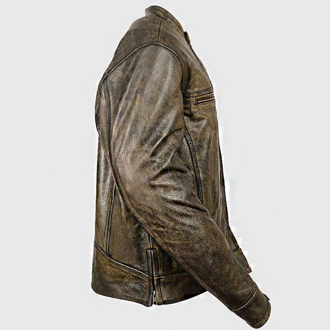 Pattrick Men’s Brown Distressed Leather Biker Jacket