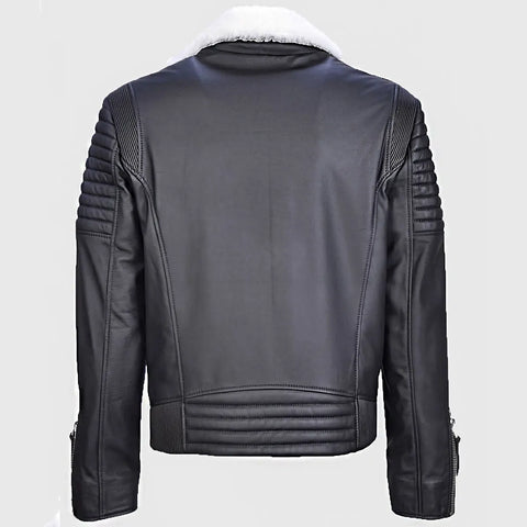 Ross Men’s Black Shearling Leather Biker Jacket