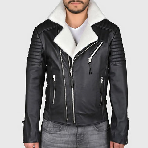 Ross Men’s Black Shearling Leather Biker Jacket