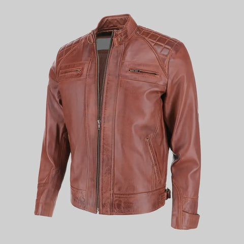Sam Men’s Brown Quilted Biker Leather Jacket