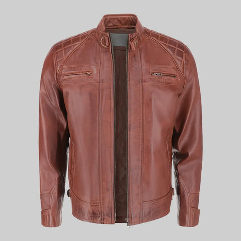 Sam Men’s Brown Quilted Biker Leather Jacket