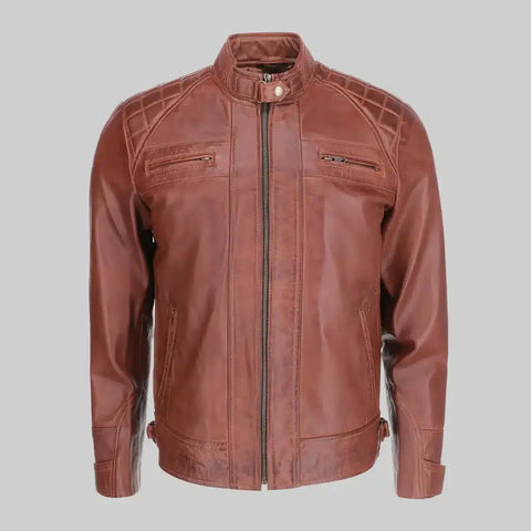 Sam Men’s Brown Quilted Biker Leather Jacket