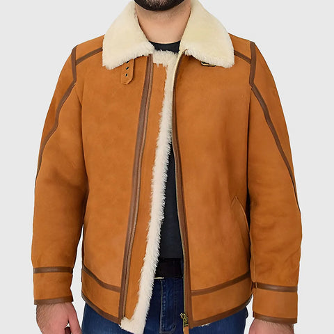 Tejan Men’s Brown B-3 Bomber Leather Jacket