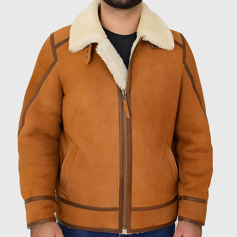 Tejan Men’s Brown B-3 Bomber Leather Jacket